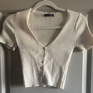 Brandy Melville Cream Ribbed Button-Up Crop Top